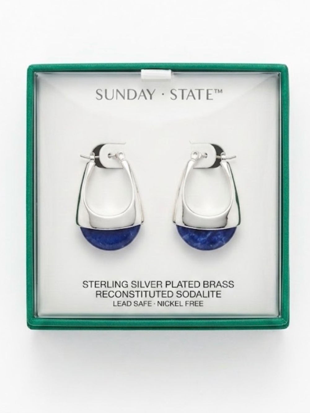NWT ⚜️💙⚜️ Sunday State STERLING SILVER PLATED BRASS RECONST. SODALITE EARRING